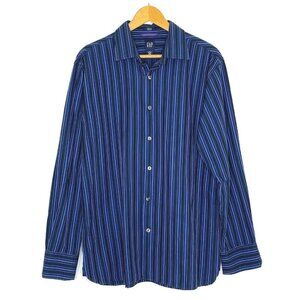 GAP Mens size Large 16-16.5 L/S Button Front Collared Cuffed Shirt Blue Stripes